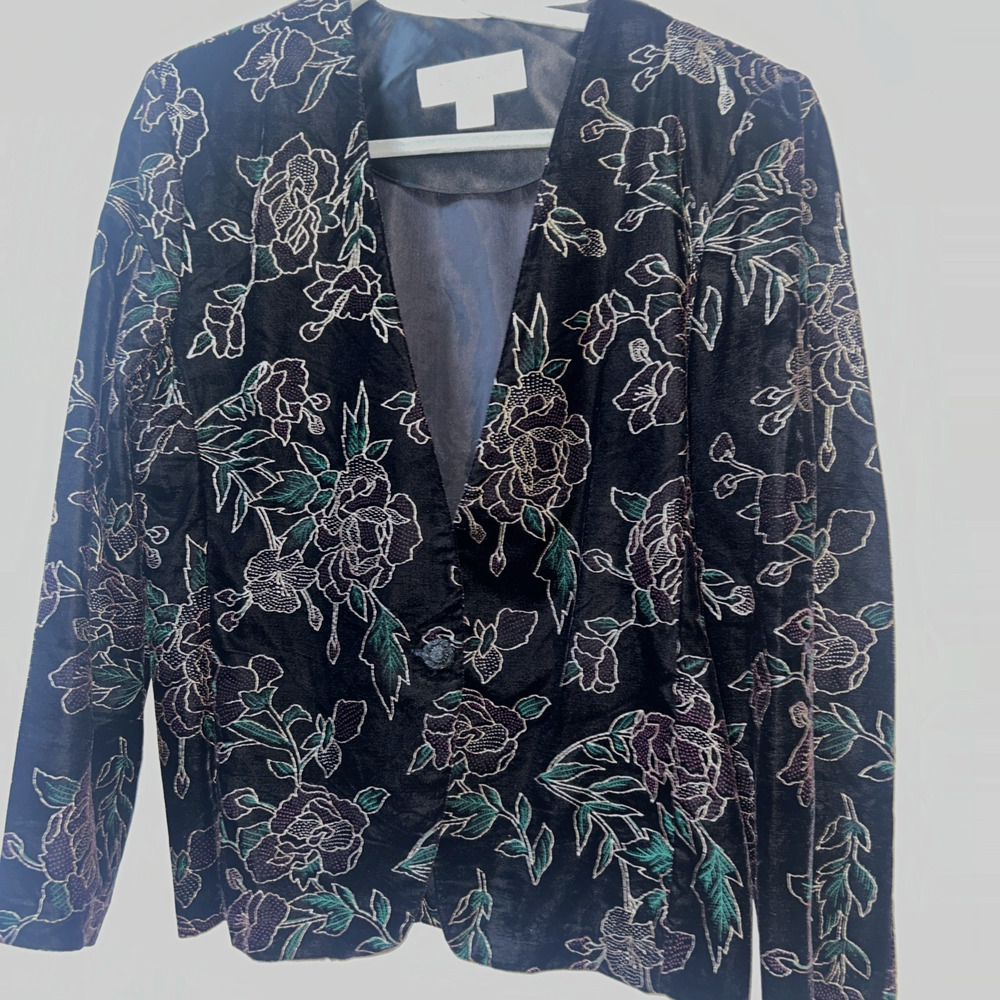 Women’s Velvet Blazer Jacket 12 Floral Dorothy Zbornak Whimsigoth Academia